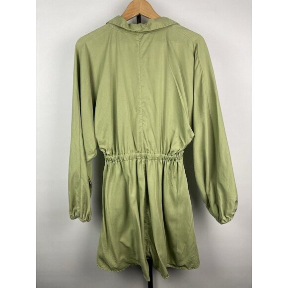 Zara Green 100% Lyocell Long Balloon Sleeve Cinched Waist Mini Dress Size XS - Picture 10 of 11